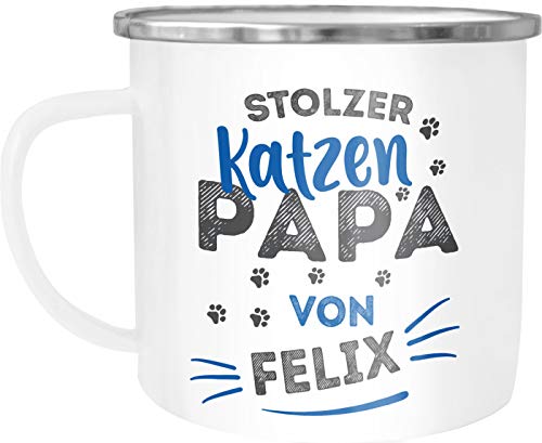 SpecialMe® Emaille-Tasse Becher Geschenk Katzenbesitzer Spruch personalisierbar stolze/r Katzenmama/Katzenpapa von und Katzen-Name Papa weiß-metall Emailletasse von SpecialMe