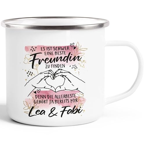 SpecialMe® Emaille-Tasse Beste Freundin personalisiert mit Namen persönliche Geschenke BFF emaille-weiß-silber standard von SpecialMe