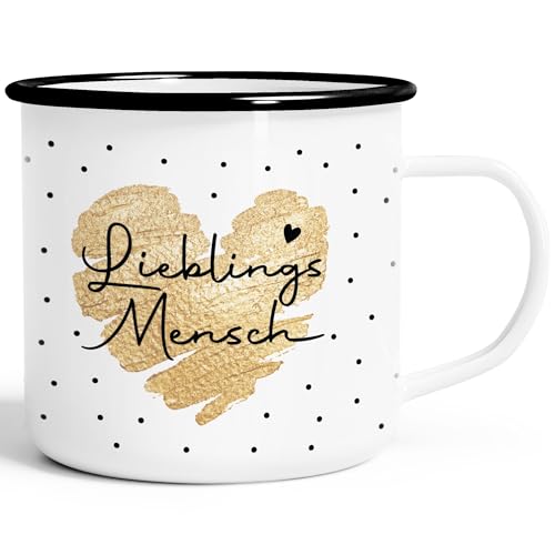 SpecialMe® Emaille-Tasse Herz Danke Geschenk Lieblingsmensch Alltagsheld Berufe Spruch Schrift Emaillebecher Lieblingsmensch weiß-schwarz Emailletasse von SpecialMe