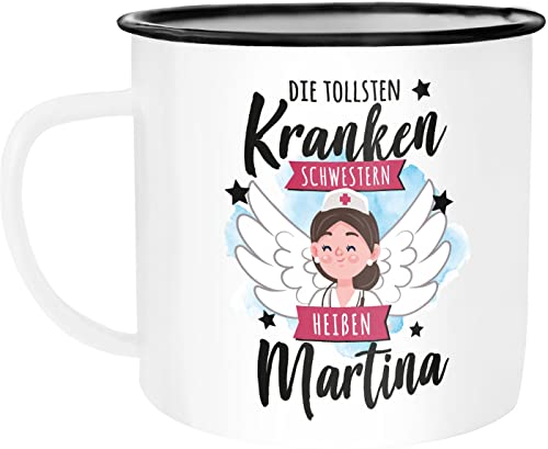 SpecialMe® Emaille-Tasse Krankenschwester mit Namen personalisierte Geschenke Danke sagen weiß-schwarz Emailletasse von SpecialMe