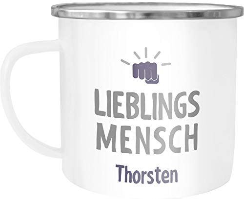 SpecialMe® Emaille-Tasse Lieblings-Mensch mit Namen Becher Emaille personalisierte Geschenke Wunschname weiß-metall-blau Emailletasse von SpecialMe