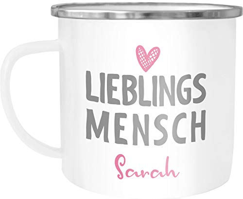 SpecialMe® Emaille-Tasse Lieblings-Mensch mit Namen Becher Emaille personalisierte Geschenke Wunschname weiß-metall-rosa Emailletasse von SpecialMe