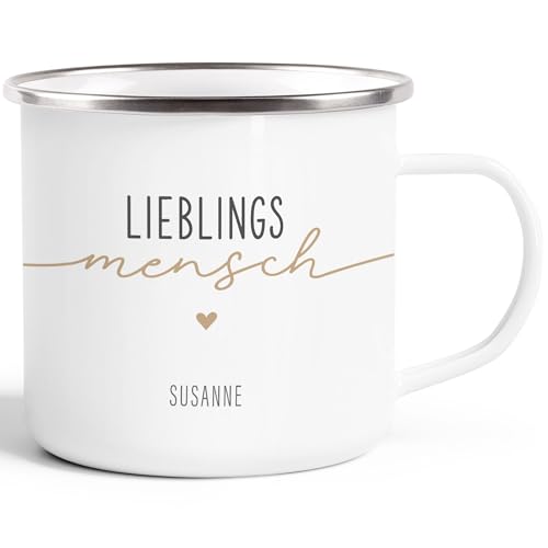 SpecialMe® Emaille-Tasse Lieblingsmensch personalisiert Liebe Geschenk Beste Freundin Freundschaft mit Name emaille-weiß-silber standard von SpecialMe