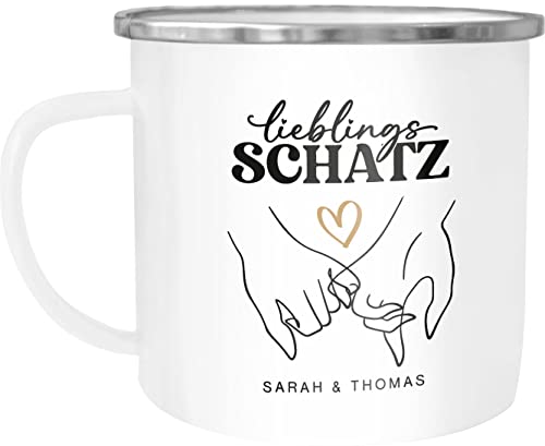 SpecialMe® Emaille-Tasse Lieblingsschatz personalisiert mit Namen Geschenk Liebe Bedruckt Hände Herz Motiv emaille-weiß-silber standard von SpecialMe