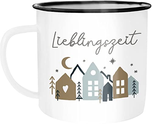 SpecialMe® Emaille-Tasse Lieblingszeit Winterzeit Weihnachten Geschenk Adventskalender Wichteln Emaillebecher emaille-weiß-schwarz standard von SpecialMe