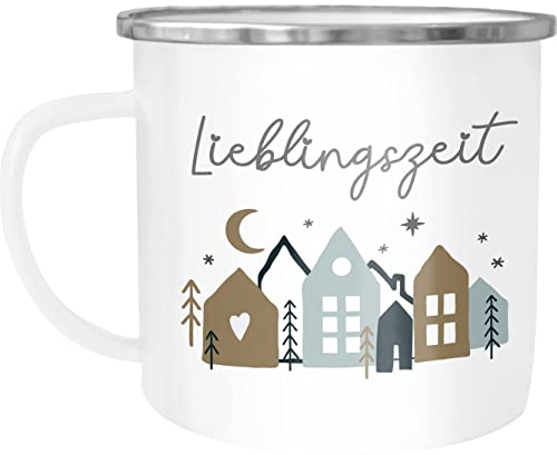 SpecialMe® Emaille-Tasse Lieblingszeit Winterzeit Weihnachten Geschenk Adventskalender Wichteln Emaillebecher emaille-weiß-silber standard von SpecialMe