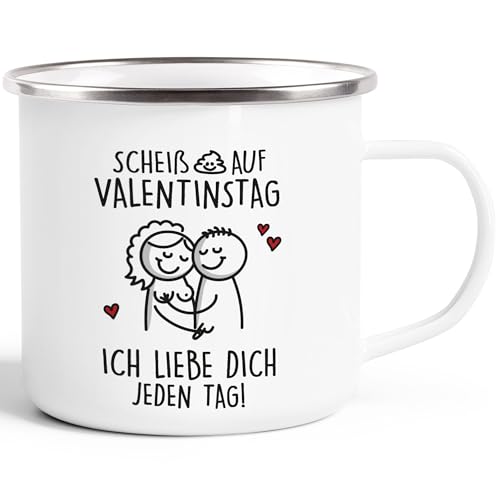 SpecialMe® Emaille-Tasse Lustige Strichzeichnung Pärchen mit Penis und Brüsten Valentinstag Spruch Ich liebe Dich emaille-weiß-silber standard von SpecialMe