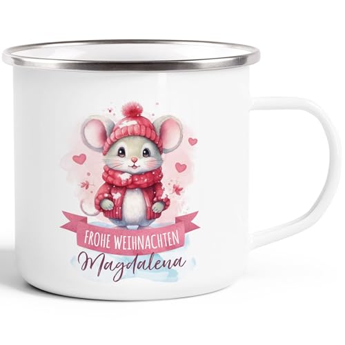 SpecialMe® Emaille Tasse Weihnachten Tier-Motive personalisiert mit Namen Namenstasse Geschenk für Jungen und Mädchen Maus 2 emaille-weiß-silber standard von SpecialMe