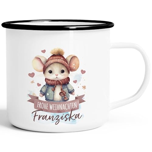 SpecialMe® Emaille Tasse Weihnachten Tier-Motive personalisiert mit Namen Namenstasse Geschenk für Jungen und Mädchen Maus emaille-weiß-schwarz standard von SpecialMe