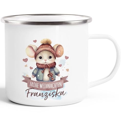 SpecialMe® Emaille Tasse Weihnachten Tier-Motive personalisiert mit Namen Namenstasse Geschenk für Jungen und Mädchen Maus emaille-weiß-silber standard von SpecialMe