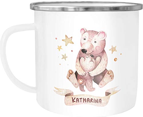 SpecialMe® Emaille-Tasse mit Namen Bären Motiv Emaille-Becher personalisierte Geschenke Frauen Mädchen Namensbecher weiß-metall Emailletasse von SpecialMe