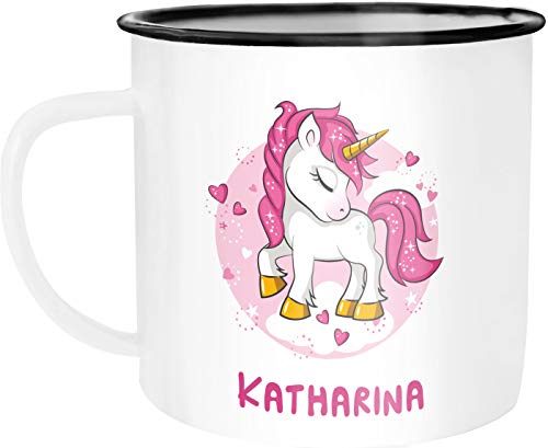 SpecialMe® Emaille-Tasse mit Namen Einhorn Emaille-Becher personalisierte Geschenke Frauen Mädchen Namensbecher weiß-schwarz Emailletasse von SpecialMe