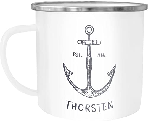 SpecialMe® Emaille-Tasse mit Namen Emaille-Becher personalisierte Geschenke Namensaufdruck Anker Namensbecher weiß-metall Emailletasse von SpecialMe