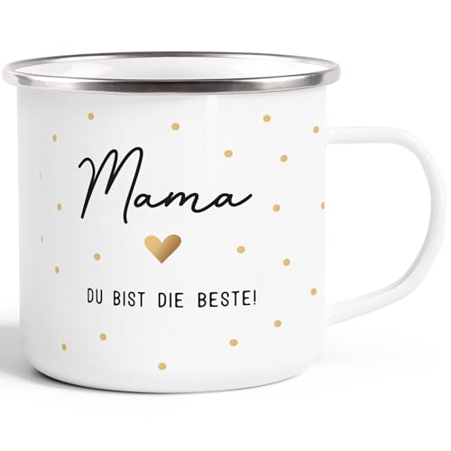 SpecialMe® Emaille-Tasse mit Spruch Du bist die Beste Herz Dankeschön Geschenk für Mama Muttertag emaille-weiß-silber standard von SpecialMe