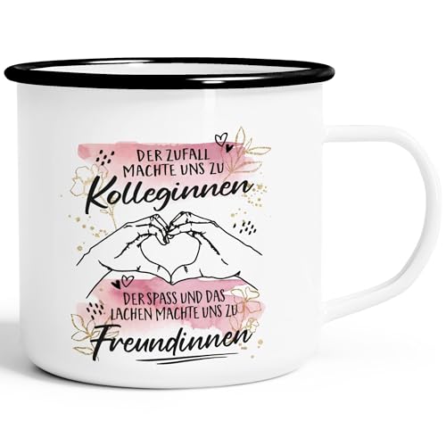 SpecialMe® Emailletasse Der Zufall machte uns zu Kolleginnen Freundinnen Tasse mit Spruch Geschenke Bürotasse emaille-weiß-schwarz standard von SpecialMe