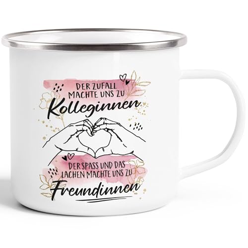 SpecialMe® Emailletasse Der Zufall machte uns zu Kolleginnen Freundinnen Tasse mit Spruch Geschenke Bürotasse emaille-weiß-silber standard von SpecialMe