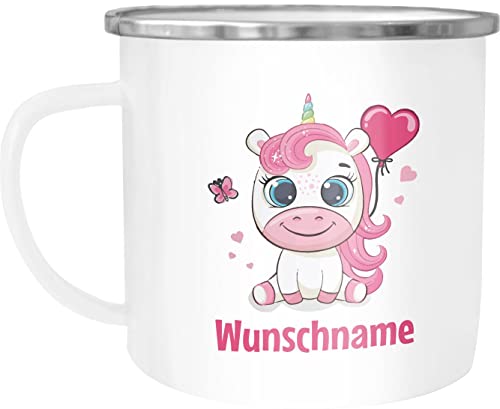 SpecialMe® Emailletasse Einhorn Wunschname Herz Becher Emaille personalisierte Geschenke Mädchen emaille-weiß-silber standard von SpecialMe