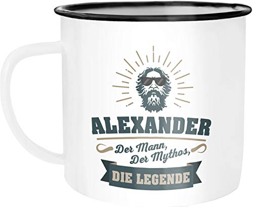 SpecialMe® Emailletasse Namenstasse Wunsch-Name Der Mann, der Mytos, die Legende Vatertasgeschenk personalisierte Geschenke Männer weiß-schwarz Emailletasse von SpecialMe