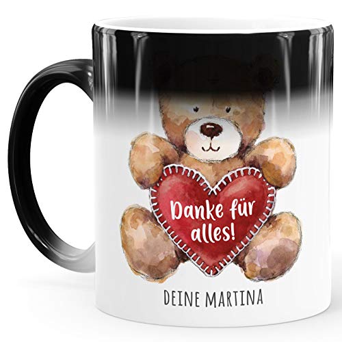 SpecialMe® Farbwechsel-Tasse Geschenk Teddy Motiv optional personalisierbar Danke sagen Trost spenden Mut machen Danke für alles Magic Magic-Tasse von SpecialMe