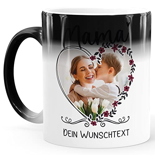 SpecialMe® Farbwechsel-Tasse Herz-Rahmen personalisierbar mit eigenem Foto Wunschtext persönliches Muttertagsgeschenk Magic Magic-Tasse von SpecialMe