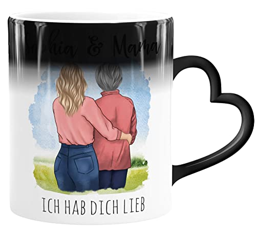 SpecialMe® Farbwechsel-Tasse Herzhenkel Mama Tochter personalisierbar mit Namen Figuren Geschenk Muttertag Geburtstag Magic - Herz Magic-Herz-Tasse von SpecialMe