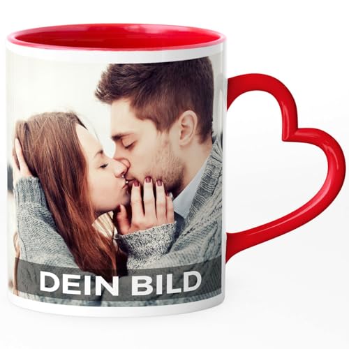 SpecialMe® Fototasse mit Herzhenkel selbst individuell gestalten und bedrucken lassen Fotogeschenke Herztasse Geschenk Valentinstag Liebesgeschenk Panorama rot Herz-Tasse von SpecialMe