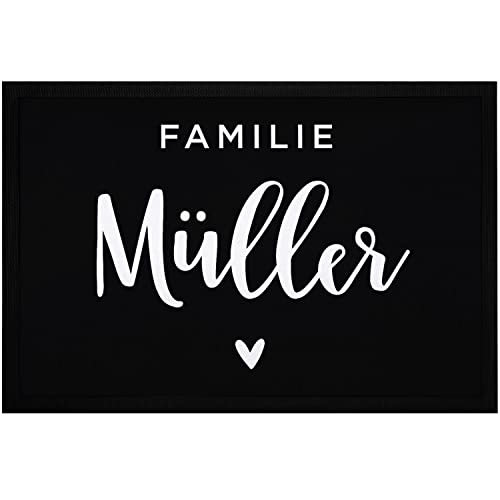 SpecialMe® Fußmatte Familie mit Namen und Herz personalisierbar Familienname Nachname rutschfest & waschbar schwarz 60x40cm von SpecialMe