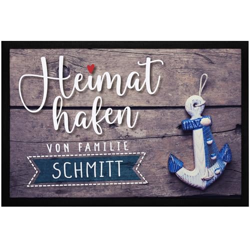 SpecialMe® Fußmatte Heimathafen von Familie mit Namen personalisiert Anker Motiv Maritime Deko Meer rutschfest & waschbar Braun schwarz 60x40cm von SpecialMe