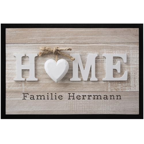 SpecialMe® Fußmatte Home personalisiert mit Namen Wunschtext Zuhause Familie Herz rutschfest & waschbar schwarz 60x40cm von SpecialMe