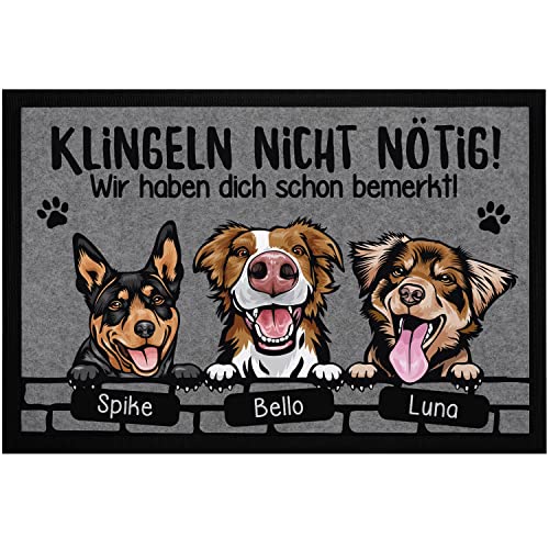 SpecialMe® Fußmatte Hund mit Namen personalisiert (1-3) Klingeln Nicht nötig Geschenk für Hundebesitzer rutschfest & waschbar schwarz 60x40cm von SpecialMe