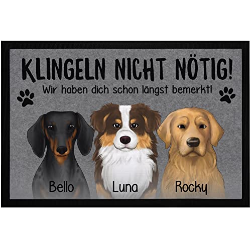 SpecialMe® Fußmatte Hunde Geschenk Hundebesitzer personalisiert mit Namen Hunderassen Klingeln Nicht nötig rutschfest & waschbar schwarz 60x40cm von SpecialMe