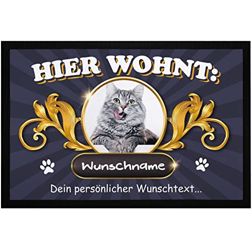 SpecialMe® Fußmatte Katzen personalisiert (1-3) mit Namen und eigenem Foto Text Wunschtext Geschenk für Katzenbesitzer 1 Katze schwarz 60x40cm von SpecialMe