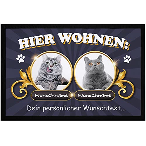 SpecialMe® Fußmatte Katzen personalisiert (1-3) mit Namen und eigenem Foto Text Wunschtext Geschenk für Katzenbesitzer 2 Katzen schwarz 60x40cm von SpecialMe