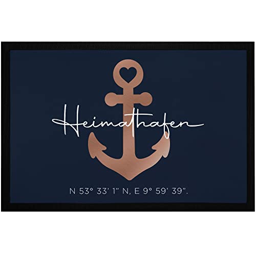 SpecialMe® Fußmatte Personalisiert Anker Heimathafen Koordinaten Wunschtext Geschenk Familie Zuhause Einzug Einweihung Haus schwarz 60x40cm von SpecialMe