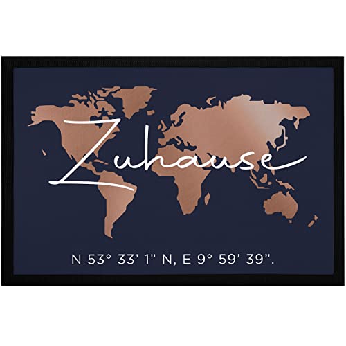 SpecialMe® Fußmatte Zuhause Weltkarte Koordinaten personalisierbar mit eigenem Text Familie rutschfest & waschbar schwarz 60x40cm von SpecialMe