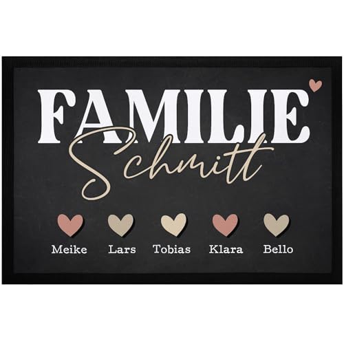 SpecialMe® Fußmatte mit Namen Familie Herzen Wohn-Accessoires Deko-Objekt Haustür rutschfest & waschbar schwarz 60x40cm von SpecialMe