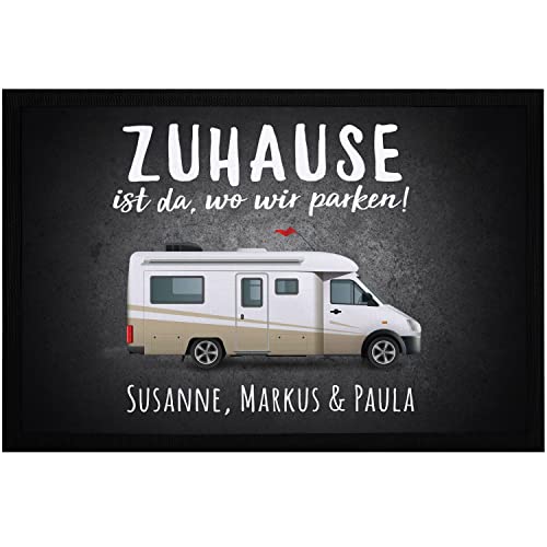 SpecialMe® Fußmatte mit Namen Familie Zuhause ist da wo wir parken personalisiert Geschenk für Wohnmobilbesitzer schwarz 60x40cm von SpecialMe