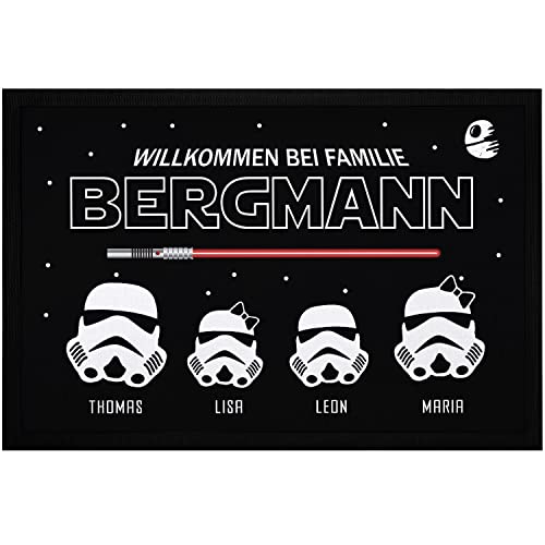 SpecialMe® Fußmatte mit Namen Familie personalisiert Willkommen Sternensaga Film-Parodie rutschfest & waschbar weiß 60x40cm von SpecialMe