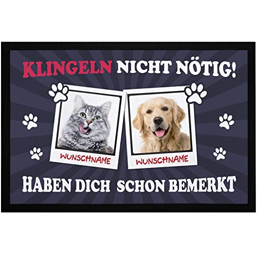 SpecialMe® Fußmatte mit eigenem Haustier selbst gestalten personalisiert mit Name Foto Geschenk für Haustierbesitzer 2 Bilder schwarz 60x40cm von SpecialMe