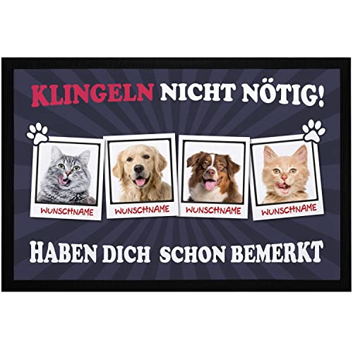 SpecialMe® Fußmatte mit eigenem Haustier selbst gestalten personalisiert mit Name Foto Geschenk für Haustierbesitzer 4 Bilder schwarz 60x40cm von SpecialMe