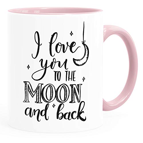 SpecialMe® Geschenk-Tasse Spruch I love you to the moon and back Partner Freund Freundin Liebe inner-rosa Keramik-Tasse von SpecialMe