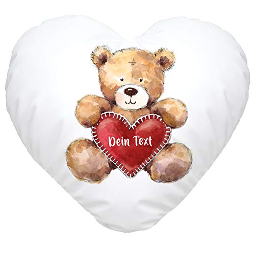 SpecialMe® Herz-Kissen Geschenk Teddy Motiv optional personalisierbar Danke Sagen Trost Spenden Mut Machen Dein Text weiß - Herz Herz-Kissen von SpecialMe