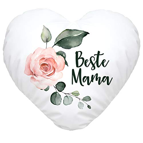 SpecialMe® Herzkissen Beste Mama Rose Blumen Watercolor-Stil Geschenk für Mama Muttertagsgeschenk Mama weiß Herz-Kissen von SpecialMe