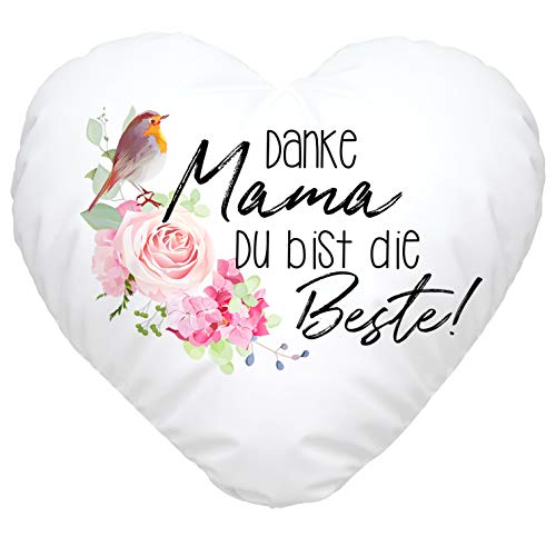 SpecialMe® Herzkissen Danke Mama Du bist die Beste Blumen Danke Mama Geschenk Muttertag weiß Herz-Kissen von SpecialMe
