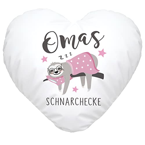 SpecialMe® Herzkissen Spruch Omas Schnarchecke Fautier Geschenk für Großmutter Muttertag Geburtstag Weihnachten weiß Herz-Kissen von SpecialMe