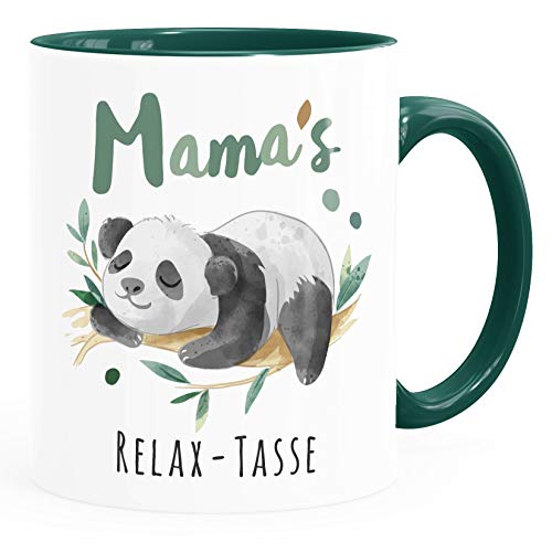 SpecialMe® Kaffebecher Relax-Tasse Panda Spruch Nur keinen Stress | Mama's/Papa's Relaxtasse Mama inner-grün Keramik-Tasse von SpecialMe