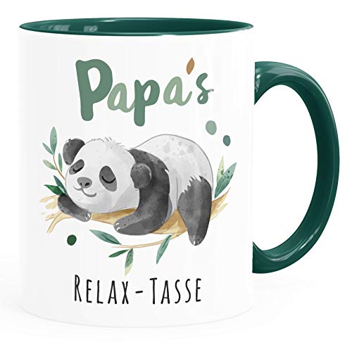SpecialMe® Kaffebecher Relax-Tasse Panda Spruch Nur keinen Stress | Mama's/Papa's Relaxtasse Papa inner-grün Keramik-Tasse von SpecialMe