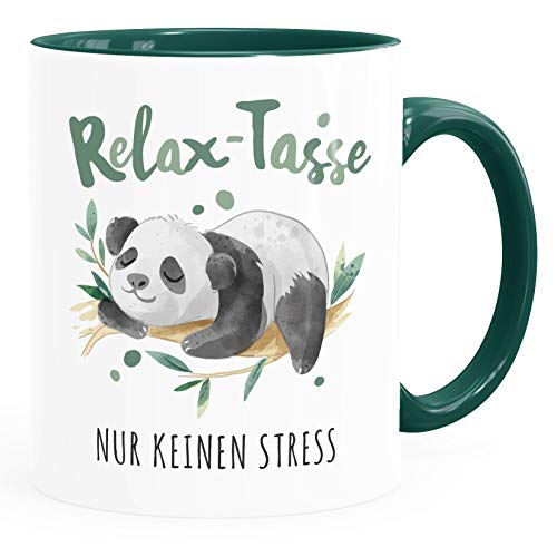 SpecialMe® Kaffebecher Relax-Tasse Panda Spruch Nur keinen Stress | Mama's/Papa's Relaxtasse keinen Stress inner-grün Keramik-Tasse von SpecialMe