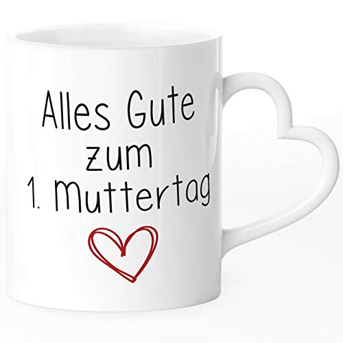 SpecialMe® Kaffee-Tasse Alles Gute zum 1. Muttertag Geschenk für frischgebackene Mama junge Mütter Herz-Henkel weiß Herz-Tasse von SpecialMe