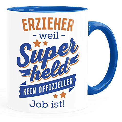 SpecialMe® Kaffee-Tasse [Beruf] weil Superheld kein offizieller Job ist personalisiert mit Namen kleine Geschenke Erzieher blau Keramik-Tasse von SpecialMe